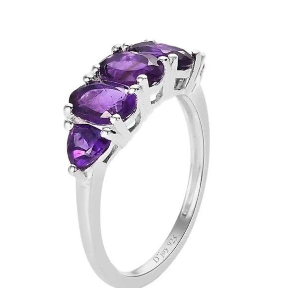 5 Stone Genuine Amethyst Ring Solid Sterling Silver Size 8! 💜 - Picture 6 of 10